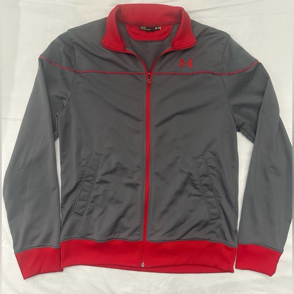 Under Armour Men's Track Jacket in Gray and Red Size Large